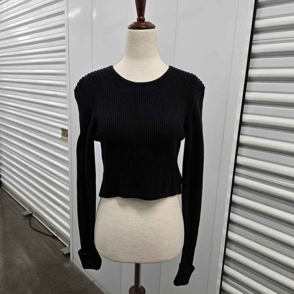 Cabi Black Ribbed Long Sleeve Cropped Sweater Women’s Size S